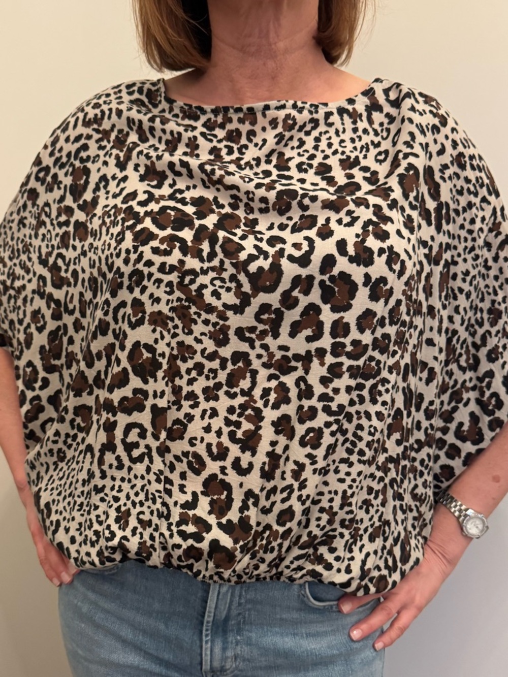 Leopard Print Cropped Dolman Top - Brown/Black